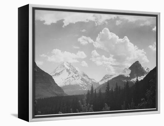 Looking Across Forest To Mountains And Clouds "In Glacier National Park" Montana. 1933-1942-Ansel Adams-Framed Stretched Canvas