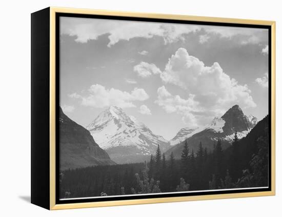 Looking Across Forest To Mountains And Clouds "In Glacier National Park" Montana. 1933-1942-Ansel Adams-Framed Stretched Canvas