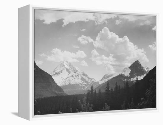 Looking Across Forest To Mountains And Clouds "In Glacier National Park" Montana. 1933-1942-Ansel Adams-Framed Stretched Canvas