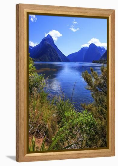 Looking across the Waters of Milford Sound Towards Mitre Peak on the South Island of New Zealand-Paul Dymond-Framed Premier Image Canvas