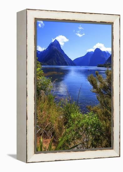 Looking across the Waters of Milford Sound Towards Mitre Peak on the South Island of New Zealand-Paul Dymond-Framed Premier Image Canvas