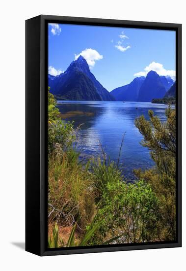 Looking across the Waters of Milford Sound Towards Mitre Peak on the South Island of New Zealand-Paul Dymond-Framed Premier Image Canvas