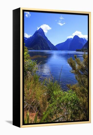 Looking across the Waters of Milford Sound Towards Mitre Peak on the South Island of New Zealand-Paul Dymond-Framed Premier Image Canvas