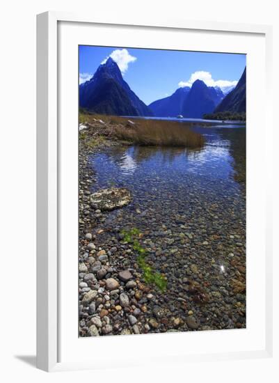 Looking across the Waters of Milford Sound Towards Mitre Peak on the South Island of New Zealand-Paul Dymond-Framed Photographic Print