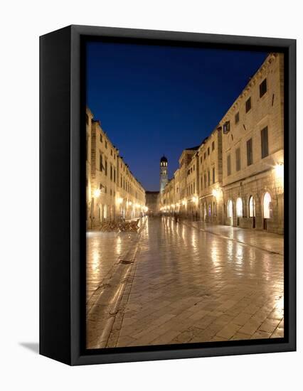 Looking Along Stradrun at Dusk, Old Town, Dubrovnik, Croatia, Europe-Martin Child-Framed Premier Image Canvas