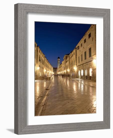 Looking Along Stradrun at Dusk, Old Town, Dubrovnik, Croatia, Europe-Martin Child-Framed Photographic Print