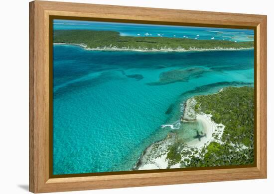 Looking Down at Airplane's Shadow, Jet Ski, Clear Tropical Water and Islands, Exuma Chain, Bahamas-James White-Framed Premier Image Canvas