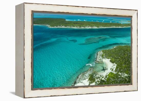 Looking Down at Airplane's Shadow, Jet Ski, Clear Tropical Water and Islands, Exuma Chain, Bahamas-James White-Framed Premier Image Canvas