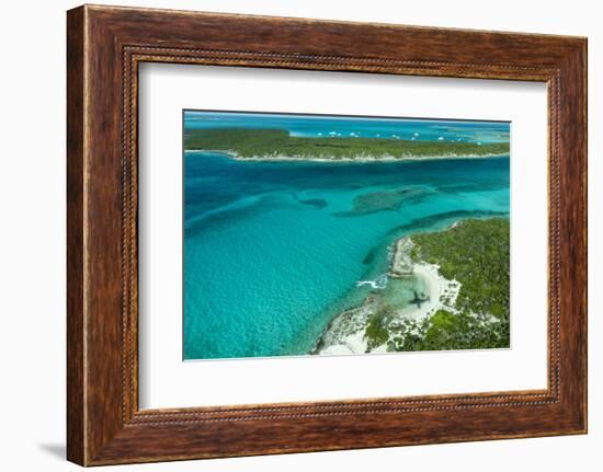Looking Down at Airplane's Shadow, Jet Ski, Clear Tropical Water and Islands, Exuma Chain, Bahamas-James White-Framed Photographic Print