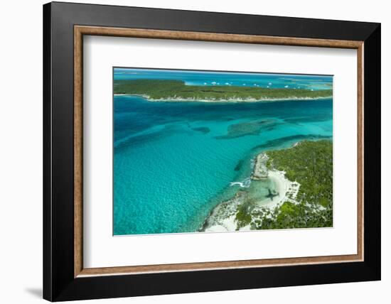 Looking Down at Airplane's Shadow, Jet Ski, Clear Tropical Water and Islands, Exuma Chain, Bahamas-James White-Framed Photographic Print