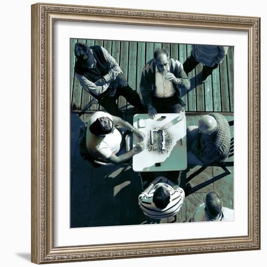 Looking Down at Men Playing Dominoes-Eudald Castells-Framed Photographic Print