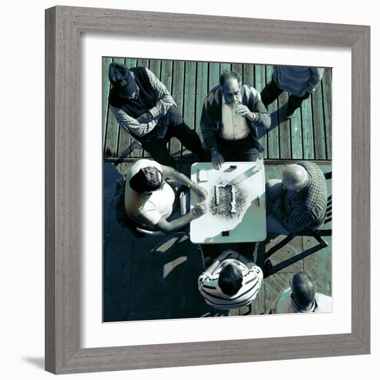 Looking Down at Men Playing Dominoes-Eudald Castells-Framed Photographic Print