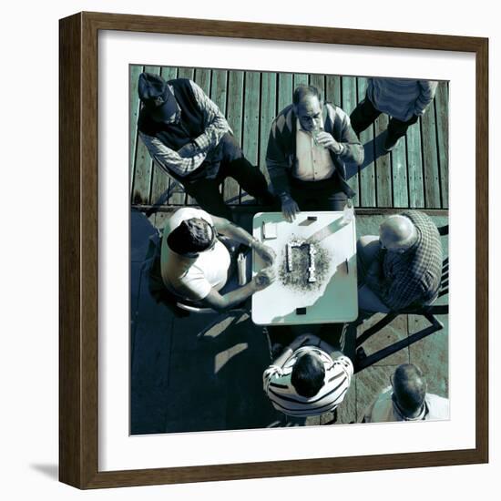 Looking Down at Men Playing Dominoes-Eudald Castells-Framed Photographic Print