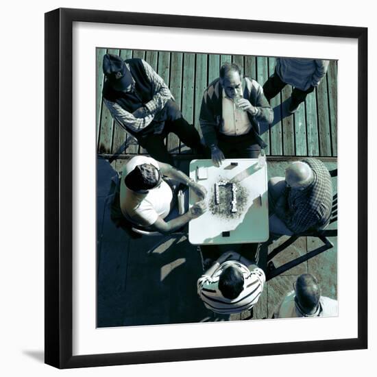 Looking Down at Men Playing Dominoes-Eudald Castells-Framed Photographic Print