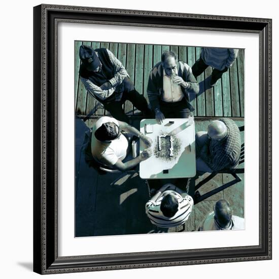 Looking Down at Men Playing Dominoes-Eudald Castells-Framed Photographic Print