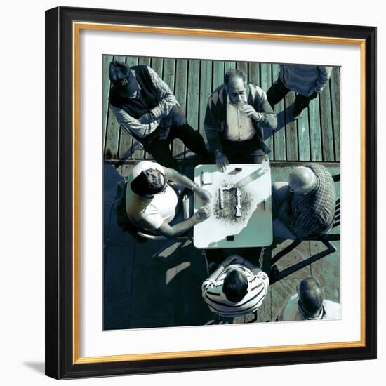 Looking Down at Men Playing Dominoes-Eudald Castells-Framed Photographic Print