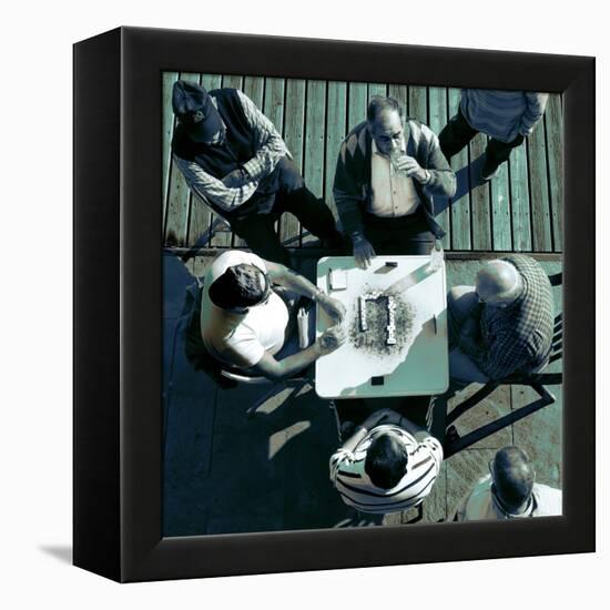 Looking Down at Men Playing Dominoes-Eudald Castells-Framed Premier Image Canvas