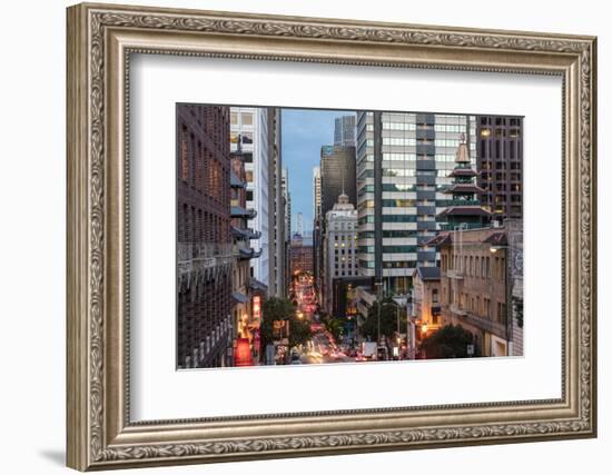 Looking Down California Street in Chinatown at Dusk in San Francisco, California, Usa-Chuck Haney-Framed Photographic Print