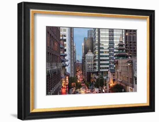 Looking Down California Street in Chinatown at Dusk in San Francisco, California, Usa-Chuck Haney-Framed Photographic Print