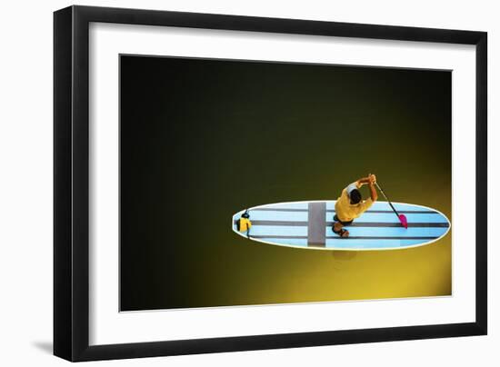 Looking Down On A Young Man Standing On His Paddle Board On The Russian River-Ron Koeberer-Framed Photographic Print