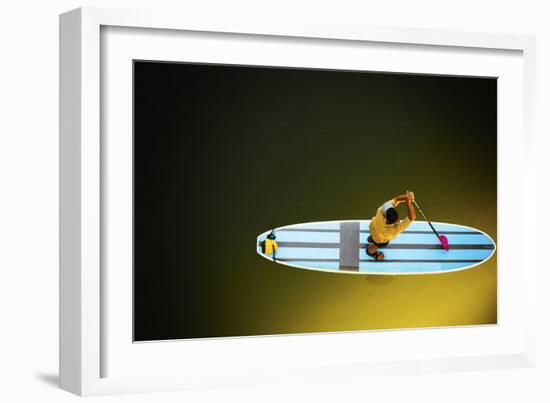 Looking Down On A Young Man Standing On His Paddle Board On The Russian River-Ron Koeberer-Framed Photographic Print