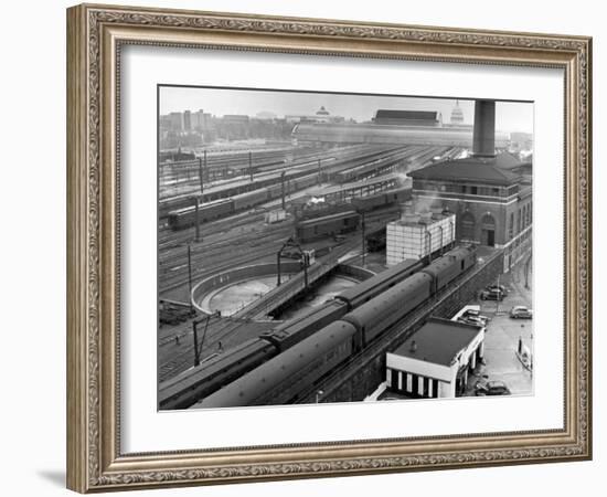 Looking Down on Railroad Yard at Union Station Showing Roundhouse Turntable-Alfred Eisenstaedt-Framed Photographic Print