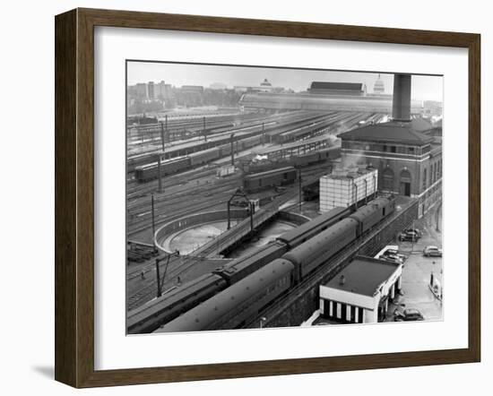 Looking Down on Railroad Yard at Union Station Showing Roundhouse Turntable-Alfred Eisenstaedt-Framed Photographic Print