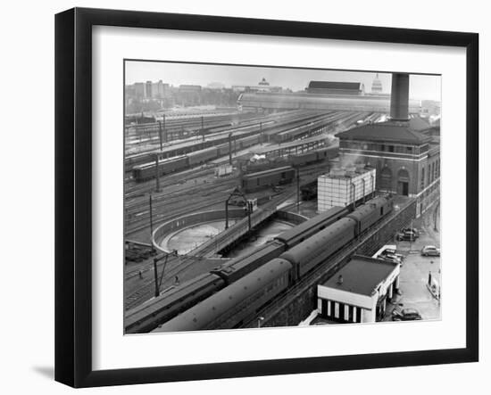 Looking Down on Railroad Yard at Union Station Showing Roundhouse Turntable-Alfred Eisenstaedt-Framed Photographic Print