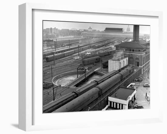 Looking Down on Railroad Yard at Union Station Showing Roundhouse Turntable-Alfred Eisenstaedt-Framed Photographic Print