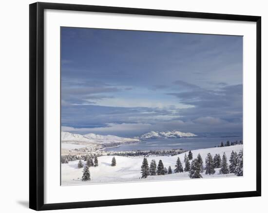 Looking Down onto Flathead Lake after Fresh Snowfall in Elmo, Montana, USA-Chuck Haney-Framed Photographic Print