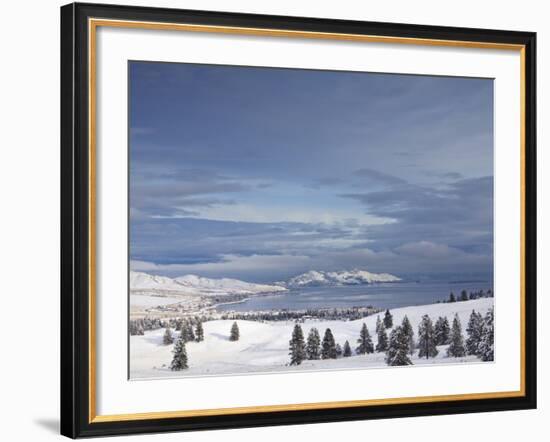 Looking Down onto Flathead Lake after Fresh Snowfall in Elmo, Montana, USA-Chuck Haney-Framed Photographic Print