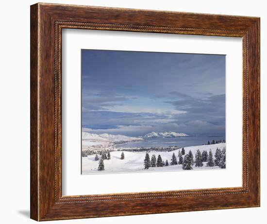 Looking Down onto Flathead Lake after Fresh Snowfall in Elmo, Montana, USA-Chuck Haney-Framed Photographic Print