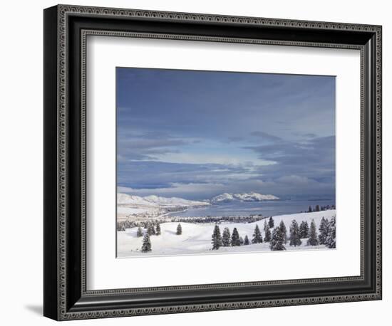 Looking Down onto Flathead Lake after Fresh Snowfall in Elmo, Montana, USA-Chuck Haney-Framed Photographic Print