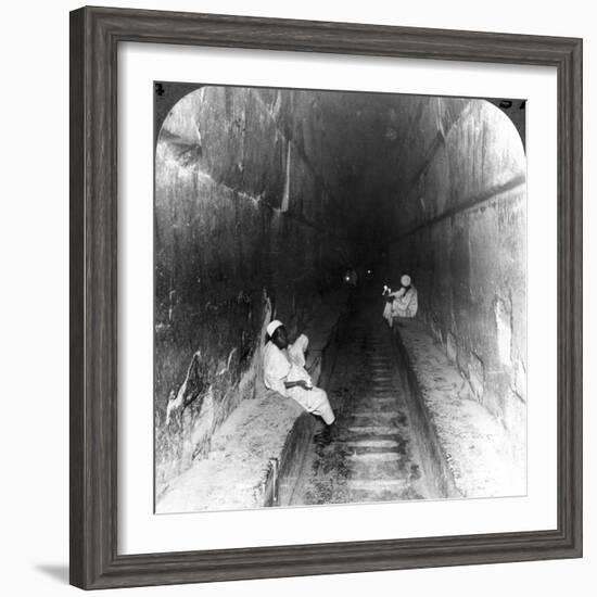 Looking Down the Main Passage to Khufu's Sepulchre Within the Great Pyramid, Egypt, 1905-Underwood & Underwood-Framed Photographic Print