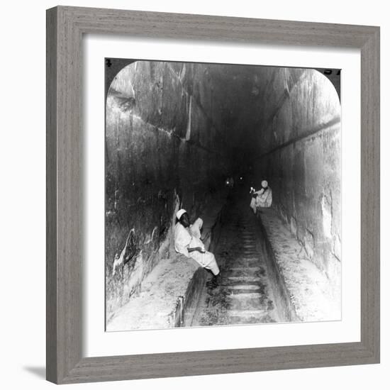 Looking Down the Main Passage to Khufu's Sepulchre Within the Great Pyramid, Egypt, 1905-Underwood & Underwood-Framed Photographic Print