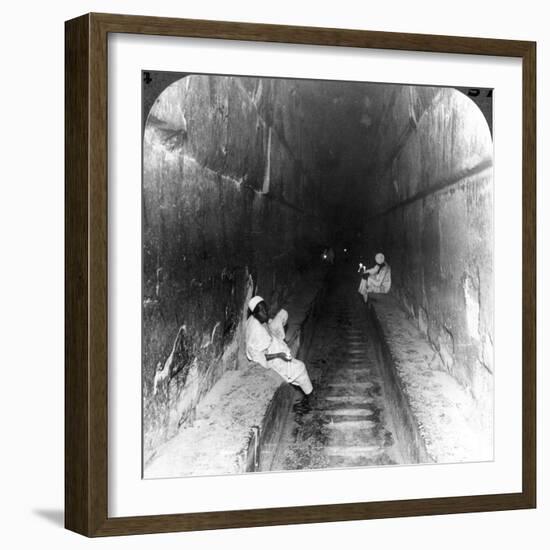 Looking Down the Main Passage to Khufu's Sepulchre Within the Great Pyramid, Egypt, 1905-Underwood & Underwood-Framed Photographic Print