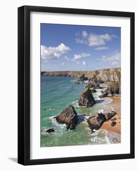 Looking Down to the Bedruthan Steps on the North Cornwall Coastline, Cornwall, England, UK, Europe-Julian Elliott-Framed Photographic Print