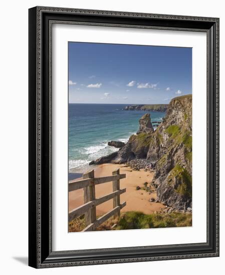 Looking Down to the Bedruthan Steps on the North Cornwall Coastline, Cornwall, England, UK, Europe-Julian Elliott-Framed Photographic Print