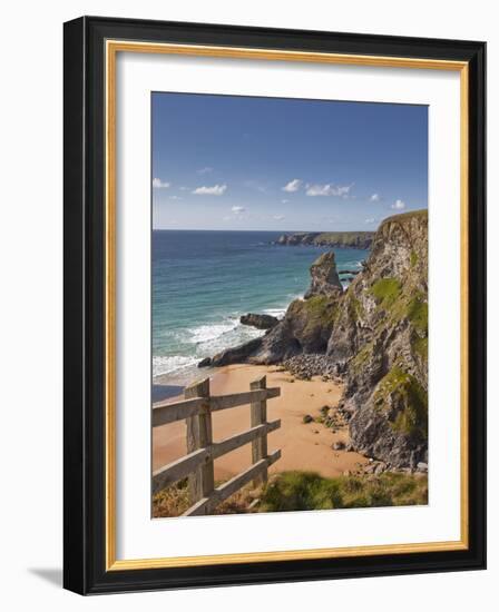 Looking Down to the Bedruthan Steps on the North Cornwall Coastline, Cornwall, England, UK, Europe-Julian Elliott-Framed Photographic Print