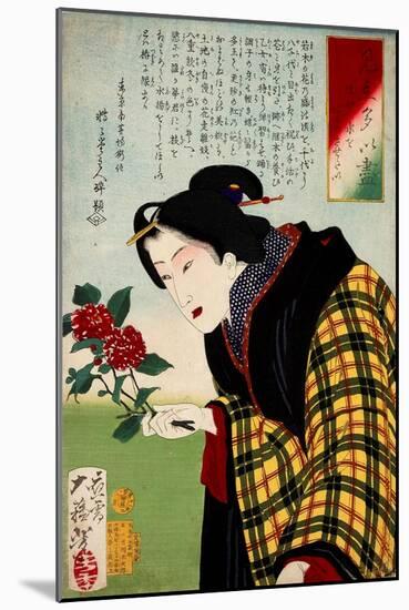 Looking for Water a Bijin Making an Ikebana Flower Arrangement-Yoshitoshi Tsukioka-Mounted Giclee Print