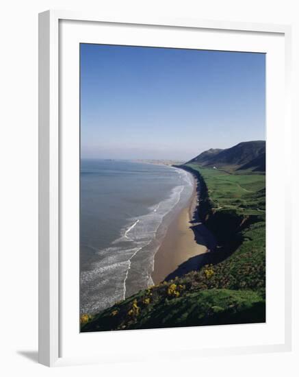 Looking from the Cliffs at Rhossili, Towards Llangennith at Far West of the Gower Peninsula, Wales-Charles Bowman-Framed Photographic Print