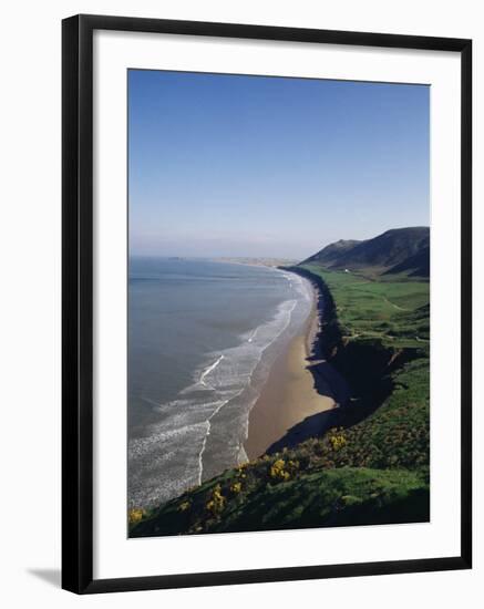 Looking from the Cliffs at Rhossili, Towards Llangennith at Far West of the Gower Peninsula, Wales-Charles Bowman-Framed Photographic Print