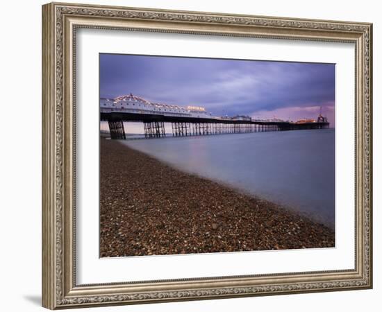 Looking Out at Brighton Pier from Brighton Beach, Taken at Sunset, Brighton, Sussex, England, UK-Ian Egner-Framed Photographic Print