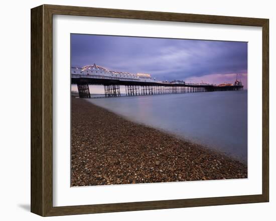 Looking Out at Brighton Pier from Brighton Beach, Taken at Sunset, Brighton, Sussex, England, UK-Ian Egner-Framed Photographic Print