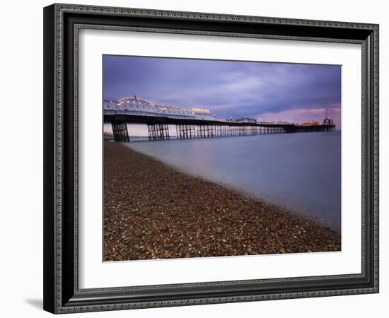 Looking Out at Brighton Pier from Brighton Beach, Taken at Sunset, Brighton, Sussex, England, UK-Ian Egner-Framed Photographic Print