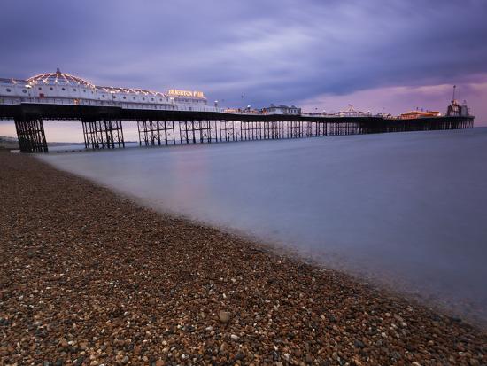 Looking Out At Brighton Pier From Brighton Beach Taken At Sunset Brighton Sussex England Uk Photographic Print Ian Egner Art Com