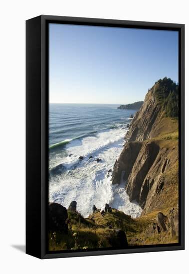 Looking Out on the Pacific Ocean Off Highway 101 Near Manzanita, Oregon-Justin Bailie-Framed Premier Image Canvas