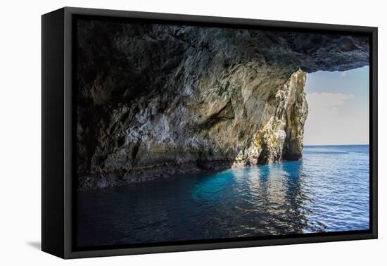 Looking Out to Sea from Inside a Large Sea Cave, New Zealand-James White-Framed Premier Image Canvas