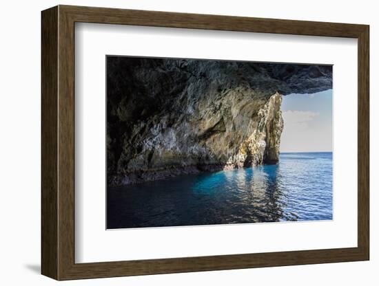 Looking Out to Sea from Inside a Large Sea Cave, New Zealand-James White-Framed Photographic Print