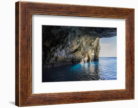 Looking Out to Sea from Inside a Large Sea Cave, New Zealand-James White-Framed Photographic Print
